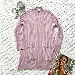 SO Lavender Ribbed Open Sweater Cardigan